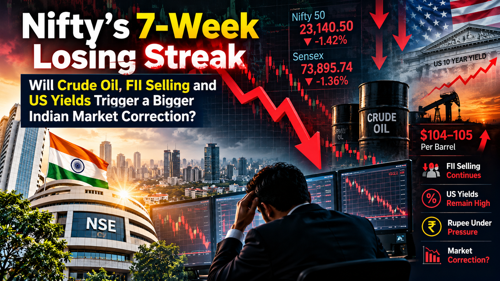 Nifty 50 seven week losing streak and Indian stock market correction analysis